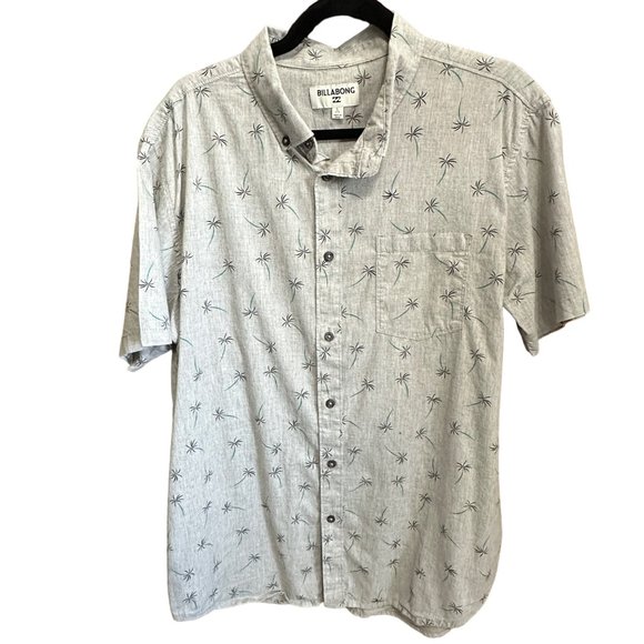 Billabong men’s size L gray palm tree print button front short sleeve shirt - Picture 1 of 11